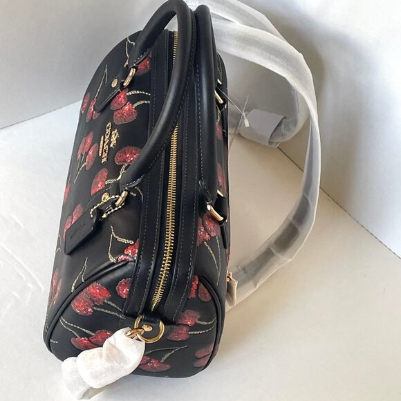 Coach Rowan Medium Satchel Cherry Black Leather Crossbody - Picture 9 of 11